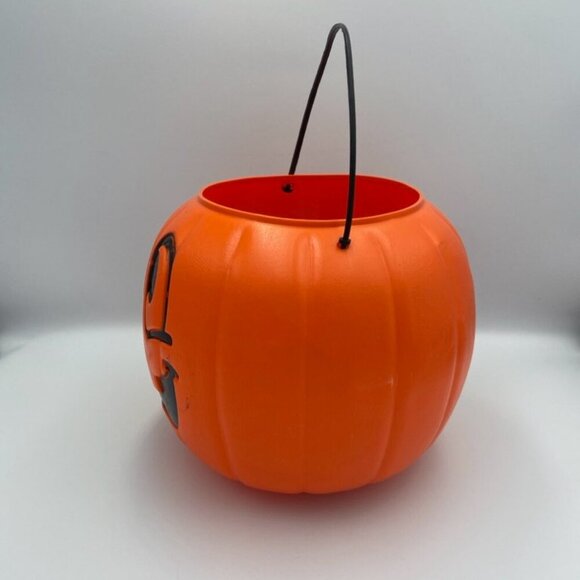 Vtg Blow Mold Pumpkin Jack o Lantern Candy Pail General Foam Plastics USA - Picture 3 of 10